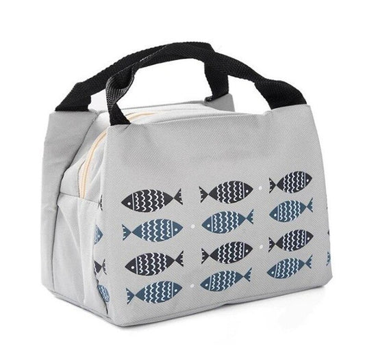 sac isotherme pour repas gris motif poissons