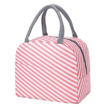 sac isotherme pour repas rayé blanc et rose