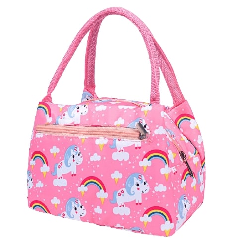 sac isotherme pour repas rose avec licorne mignonne et arc en ciel multicolore