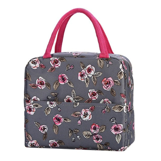 sac isotherme pour repas violet avec fleur de rosier